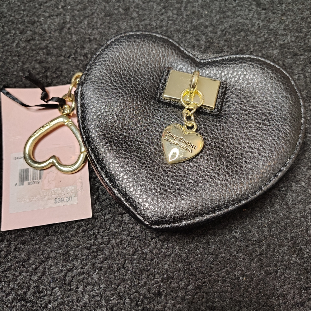 Juicy Couture Heart-Shaped Black Coin Purse Change Pouch NEW